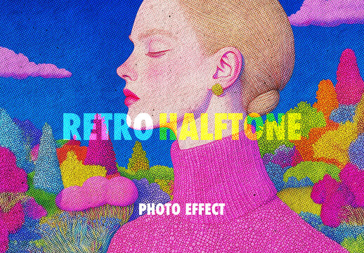 Retro Print Photo Effect – Halftone for Album Cover & Social Media (PSD)