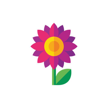 Vibrant and idealized flat design flower icon, a cheerful and stylized blossom graphic for modern digital projects and delightful spring aesthetic visuals