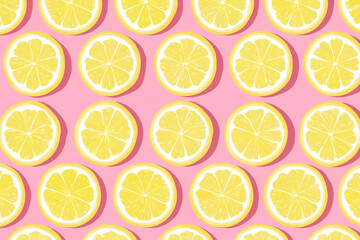 Obraz premium yellow lemon slices patterned, pastel colors, pink background