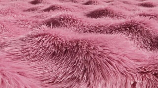 Close-up of fluffy pink faux fur fabric texture gently rippling background