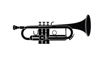 Obraz premium A stark black and white illustration depicts a trumpet showcasing its curves and valves clearly