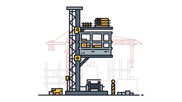 Flat Vector Illustration of a Construction Hoist and Material Lift at an Urban Building Site