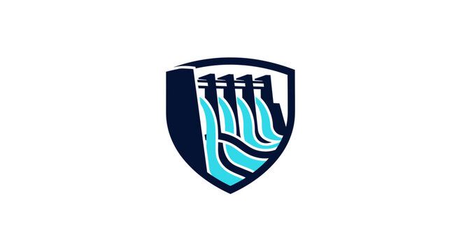 Shield Icon Depicting Water Dam Energy and Natural Power Production Design Concept