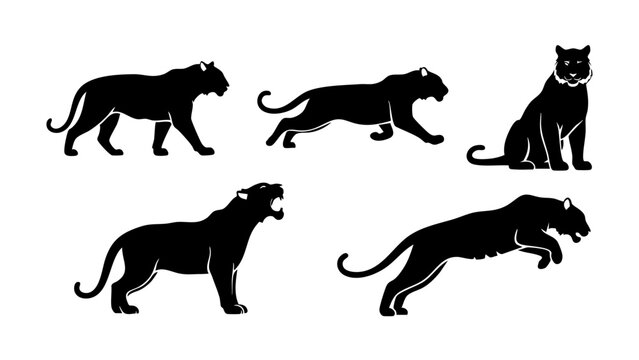 Tiger Silhouette Icon Set Bold Vector Pack