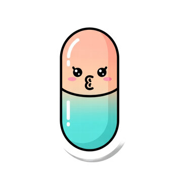 Cute cartoon medicine pill with kissy face illustration