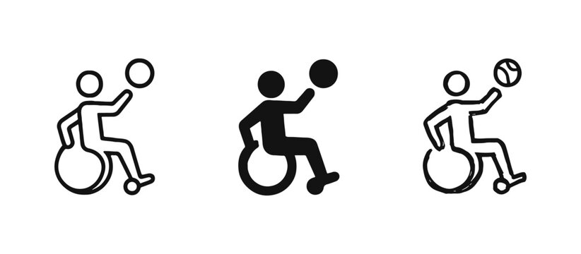 Wheelchair Basketball Icon Set, Paralympic Sports and Active Disability Symbols
