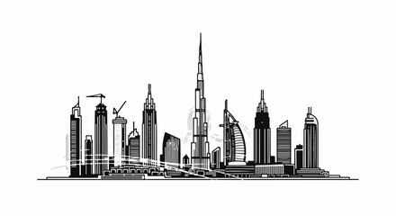 Obraz premium A graphic representation of a modern city skyline with towering skyscrapers and unique architectural designs