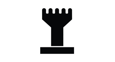 A stark black silhouette depicts a castle turret atop a rectangular base a minimalist design © Pvect02
