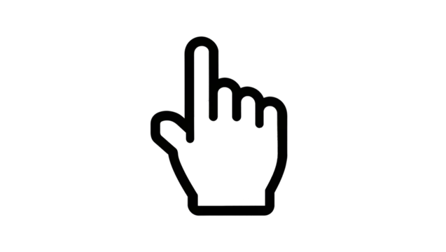 Pixelated hand cursor pointing up, isolated on transparent background