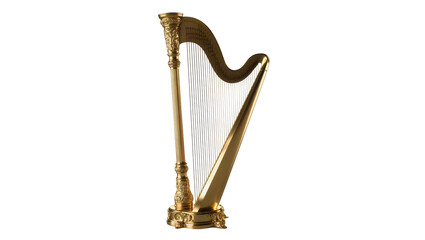 Ornate golden harp with intricate carvings, isolated on transparent background