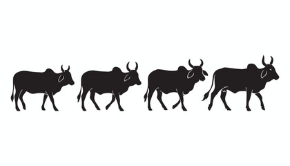 black and white silhouette set of Indian cow very high quality vector illustration. © dinesh