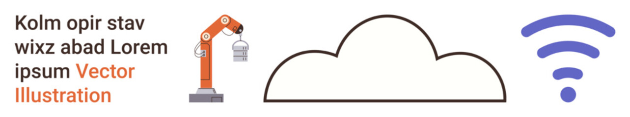 Fototapeta premium Technology, cloud services, industrial automation, wireless connectivity, smart factories, and IoT. Robotic arm, cloud and wireless symbol. Technology and cloud services concept