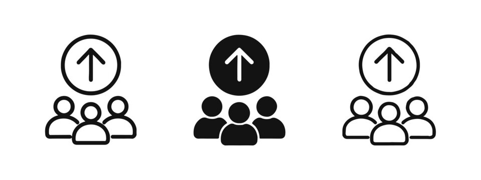 Teamwork growth icon set with group of people and upward arrow for collective progress