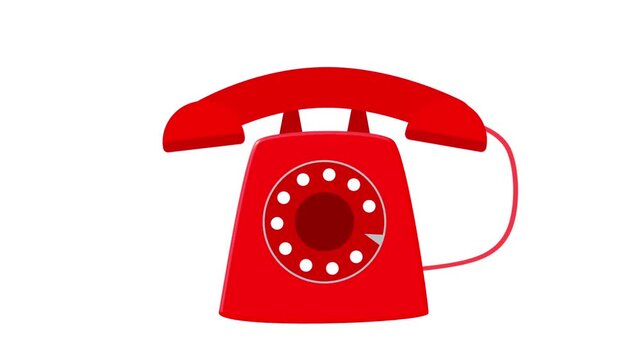 A red vintage rotary telephone rings and vibrates against a white background transitioning to a green screen