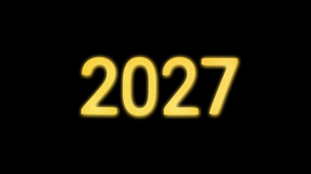 Glowing yellow 2027 year text with digital glitch distortion