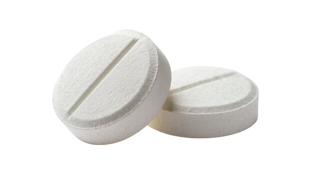 Two white round pills with a dividing line, isolated on transparent background
