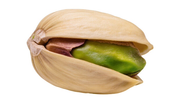 Unshelled pistachio nut with vibrant green kernel, isolated on transparent background