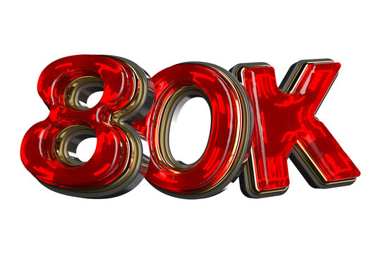 80k followers milestone sign with red glossy 3d numbers and gold accents