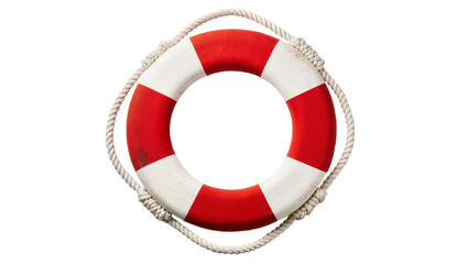 Red and white ring buoy with rope, isolated on transparent background © Bogdan