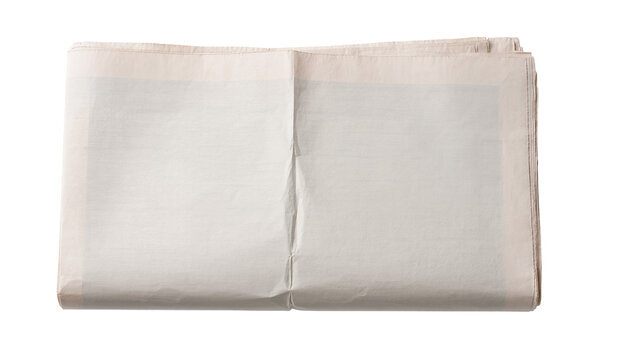 Folded blank newspaper pages with soft creases, isolated on transparent background