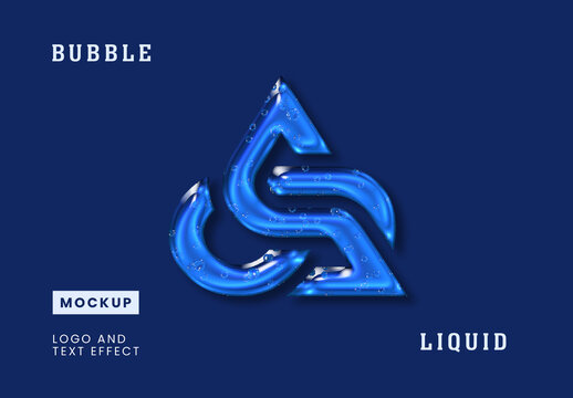 Bubble Liquid Logo And Text Effect Mockup