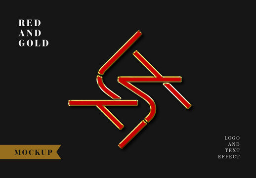 Red And Gold Logo And Text Effect Mockup