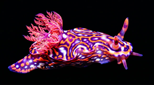 Colorful Nudibranch Sea Slug Chromodoris Isolated on Black Background