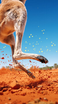 Kangaroo Strong Legs in Action on Red Desert Soil