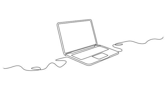 animated simple continuous line drawing of laptop computer, line art animation