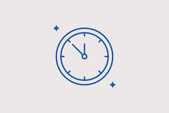 Analog clock face line icon for New Year countdowns and event timing schedules. Temporal Vector Illustration for deadline management apps and midnight celebration invitations.