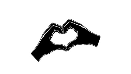 Fototapeta premium Black Silhouette Hands Forming Heart Shape on White Background