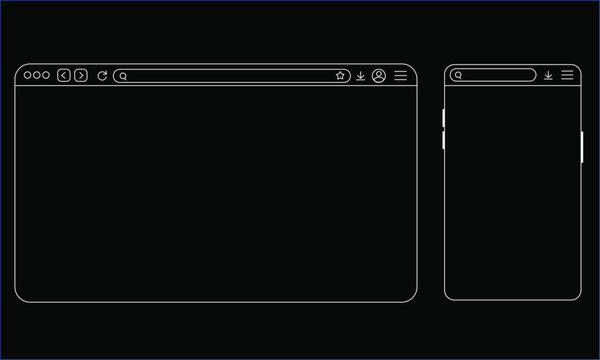 Responsive Web Browser Window Wireframe Interface &ndash; Desktop and Mobile UI UX Outline Vector Template