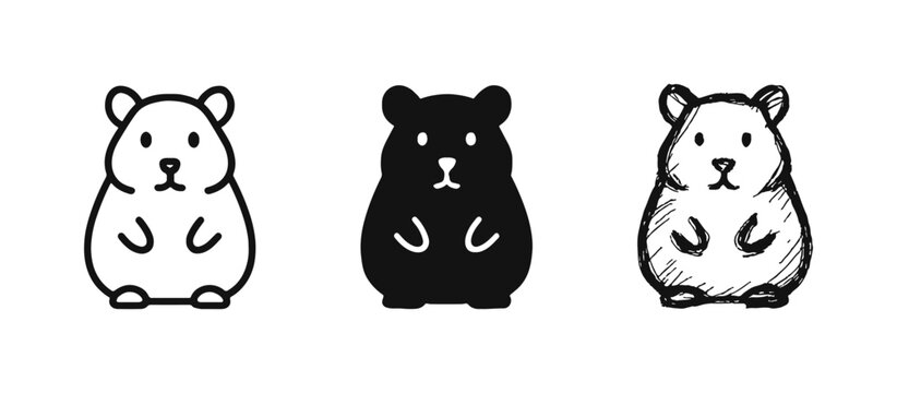 Hamster Icon Set in Line, Solid, and Hand-Drawn Styles for Pet Graphic Design