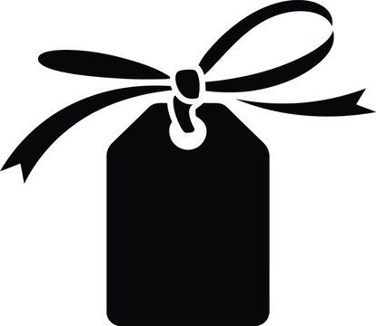Eleg ant Black Silho uette Vect or Grap hic o f a G ift T ag or Pric e Lab el wi th a Tied Decor ative Ribbo n Bow for R etail Shop ping Dis count s and Pre sent Deco r