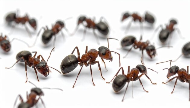 Colony of Ants on a Clean White Background
