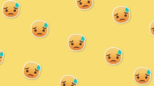 Worried and Anxious Emoji Face Pattern on a Bright Yellow Background