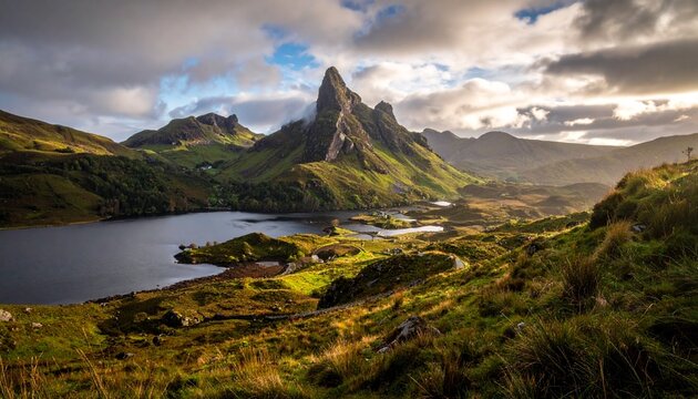Stunning scenic landscape of The Storr in Isle of Skye, Scotland