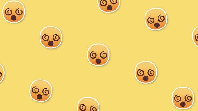 A seamless pattern of dizzy face emojis on a bright yellow background