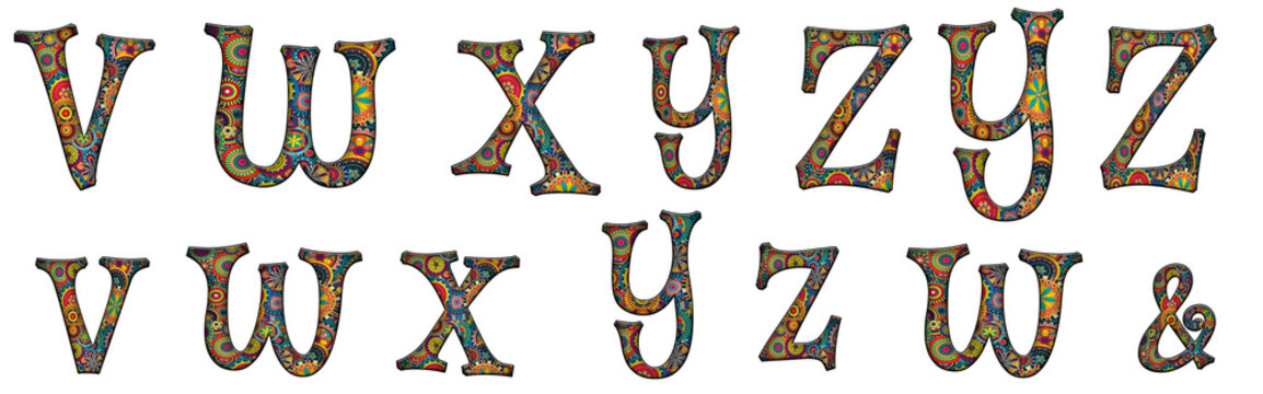 Boho pattern aztec floral arfican Mystery V, W, X, Y, Z word design abc copy Alphabet letter text typography font