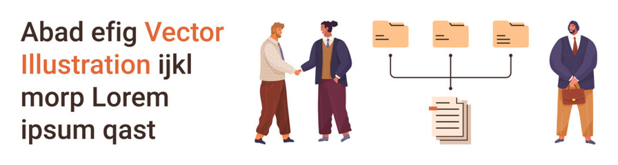 Obraz premium Business workflow, file organization, teamwork, digital collaboration, office communication, data management. Professionals exchanging ideas, connected files and documents. Business workflow and file