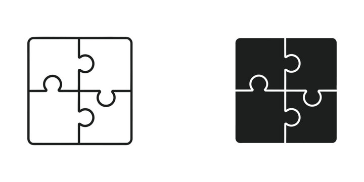 Contrast of empty and filled puzzle piece squares with interlocking designs