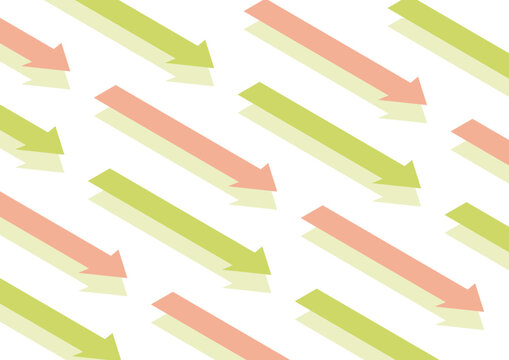 【背景透過】ピンクと黄緑の右肩下がりの長い矢印が規則正しく並んでいるアイソメトリックなデザイン