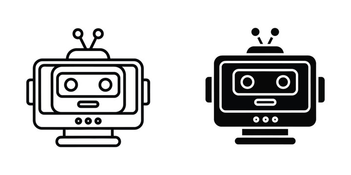 Two whimsical robot characters with television antennas on their heads