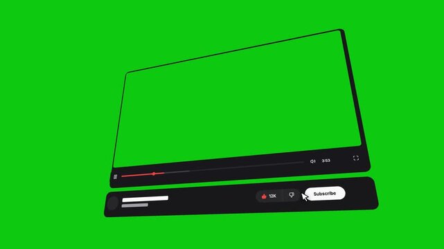 Interactive media player interface mockup facilitates user engagement by simulating social feedback actions and subscription status on a chroma key background.