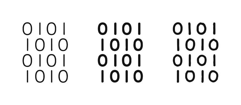 Binary Code Matrix Icons in Line Art, Solid Silhouette, and Hand-Drawn Sketch Styles