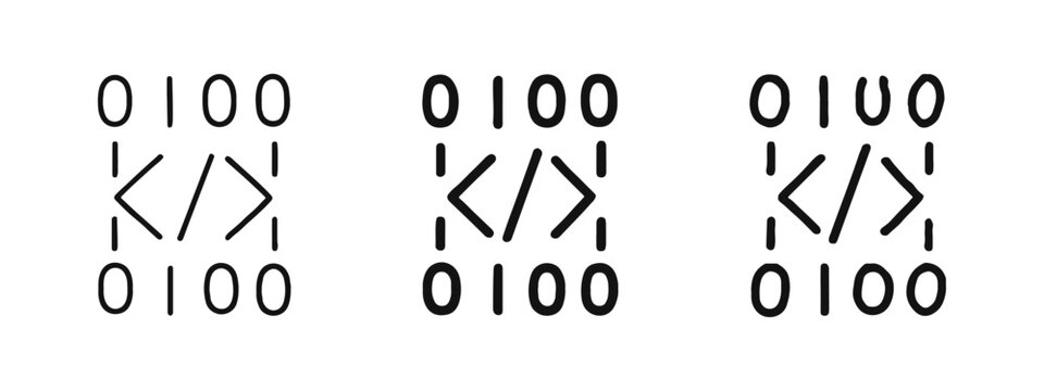 Programming and Coding Icons with Brackets and Binary in Three Styles