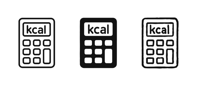 Calorie Counter Calculator Icons Set - Nutrition and Kcal Counting Concept