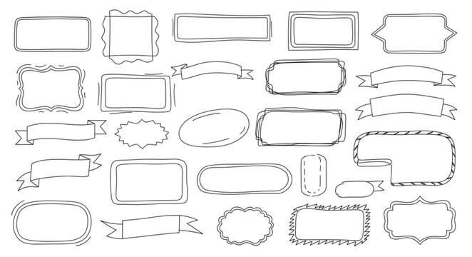 Collection of Hand Drawn Doodle Frames and Borders.