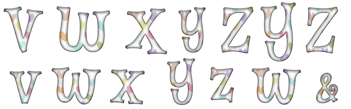 Colorful love pattern Mystery V, W, X, Y, Z word design abc copy Alphabet letter text typography font
