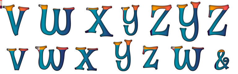 Colorful Shapes Abstract Mystery V, W, X, Y, Z word design abc copy Alphabet letter text typography font © skopurbo